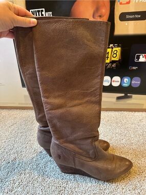 Frye Missy Tall Wedge Boots Brown 8.5